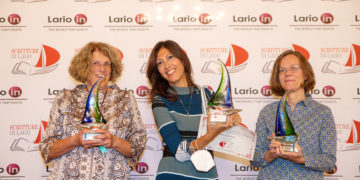 Como sala bianca premiazione Scritture di Lago, da sin. Rita Redaelli premio inediti, Gaia Manzini premio editi e Bérénice Capatti premio traduzione